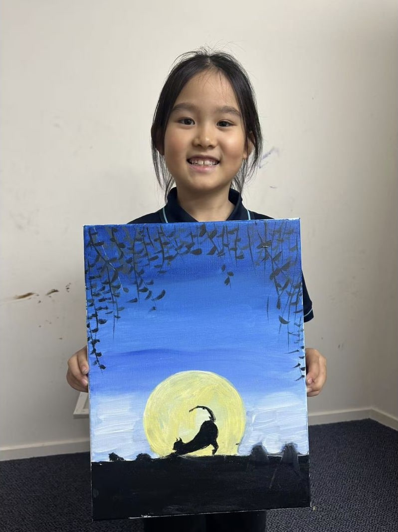 Moonlit Tree Painting by a Beginner Class student at Art Space Studio Auckland