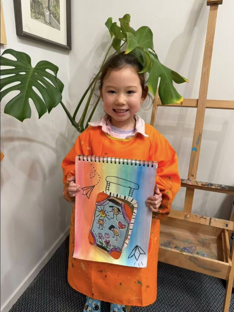 Colourful mixed-media study by a Beginner Class student at Art Space Studio Auckland