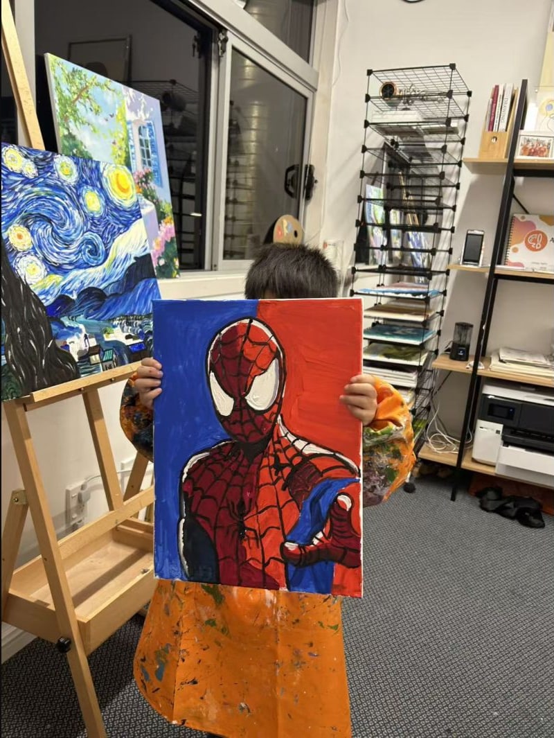 Spider-Man character painting by a Comic Drawing student at Art Space Studio Auckland