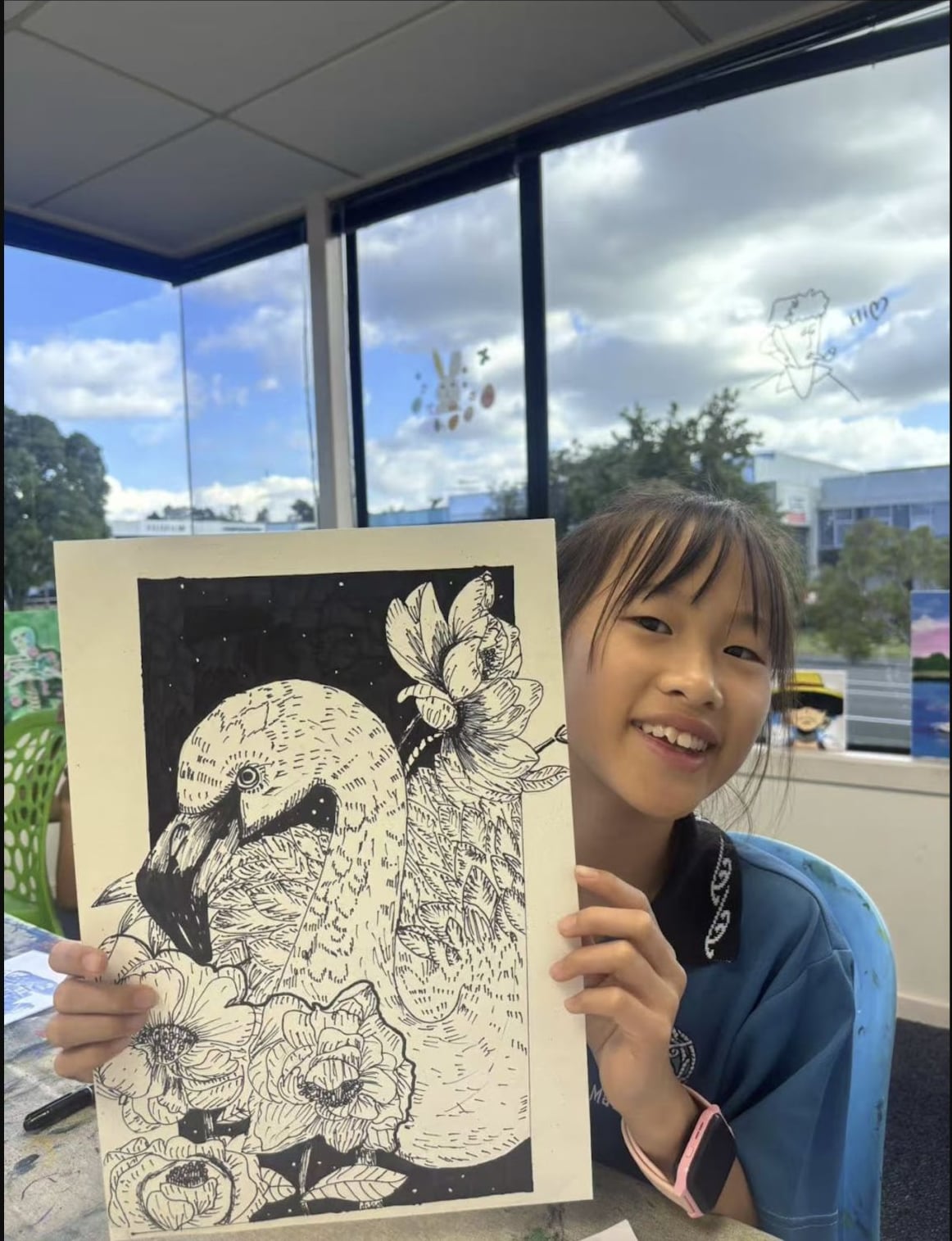 Detailed Floral Fantasy Ink Drawing by a Comic Drawing student at Art Space Studio Auckland