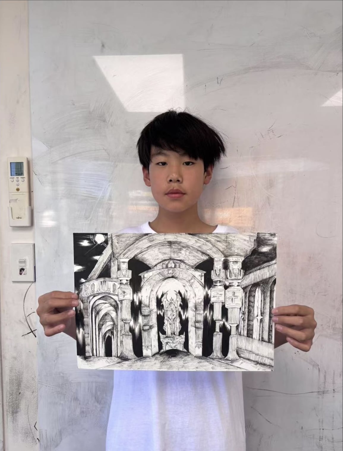 Gothic Architecture Ink Drawing by a Comic Drawing student at Art Space Studio Auckland