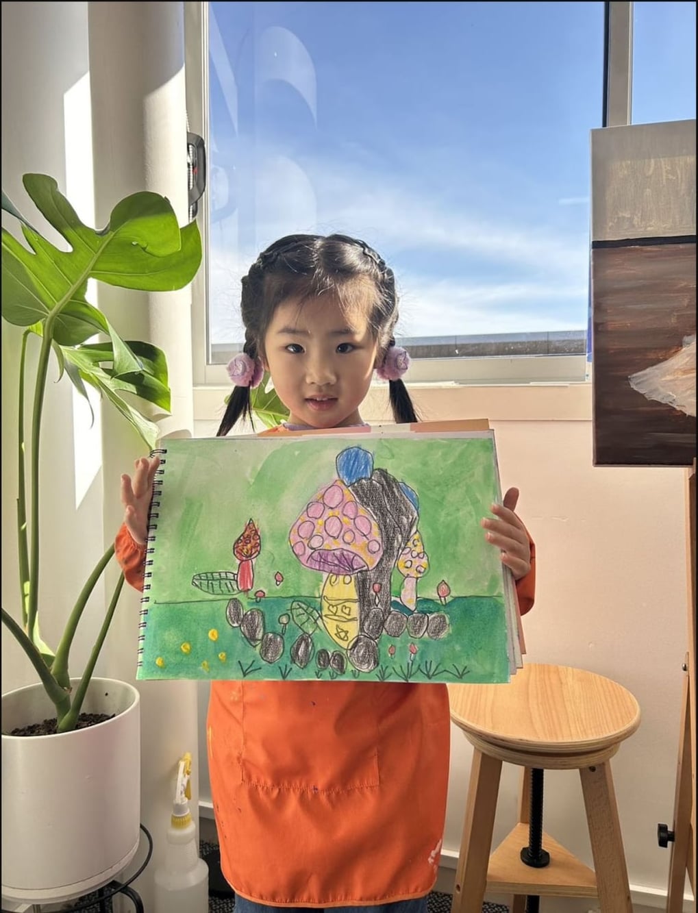 Forest Hedgehog Nature Painting by a Discovery Class student at Art Space Studio Auckland