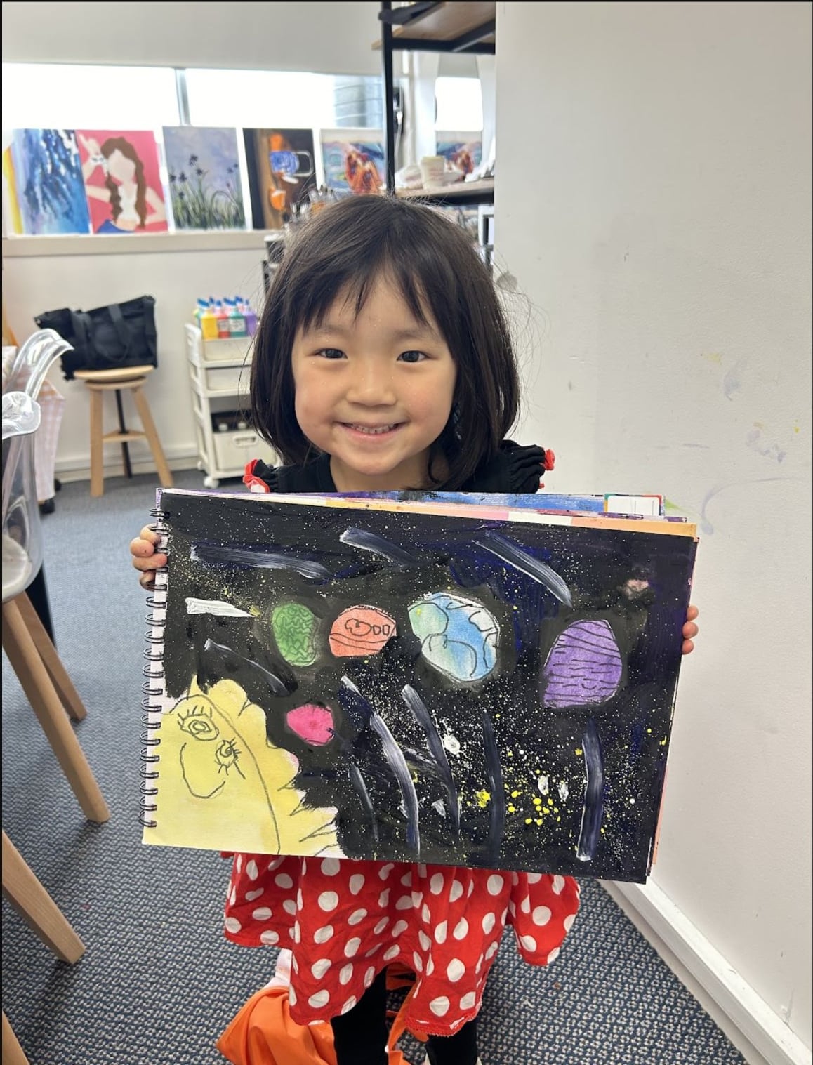 Night Garden Cat Painting by a Discovery Class student at Art Space Studio Auckland
