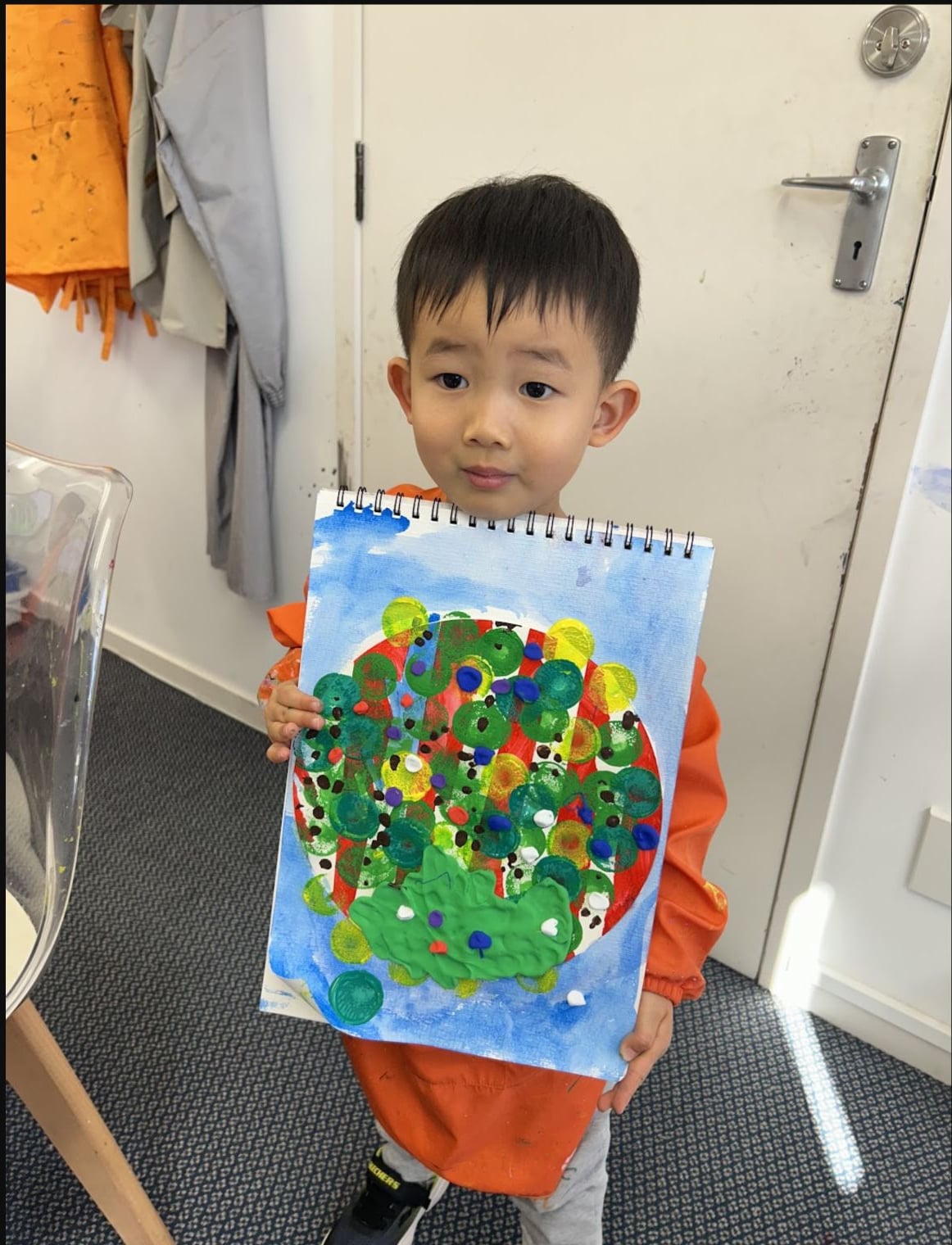 Colourful Finger-Painted Tree by a Discovery Class student at Art Space Studio Auckland