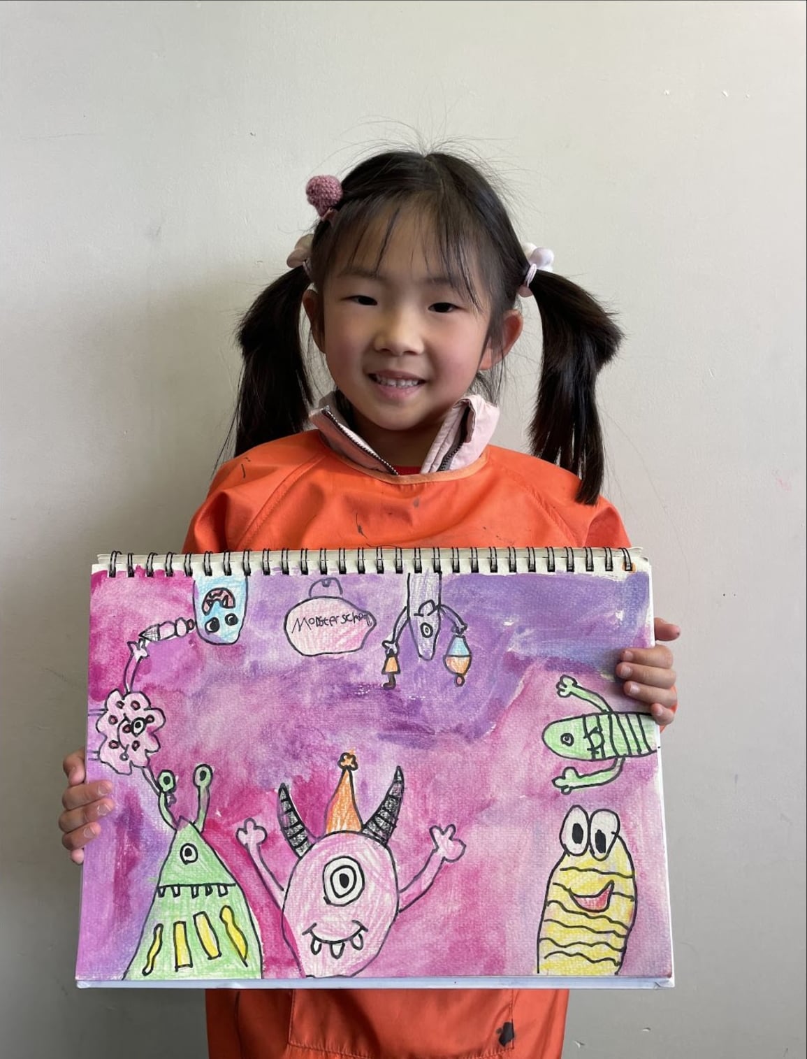 Pink Monster Character Drawing by a Beginner Class student at Art Space Studio Auckland