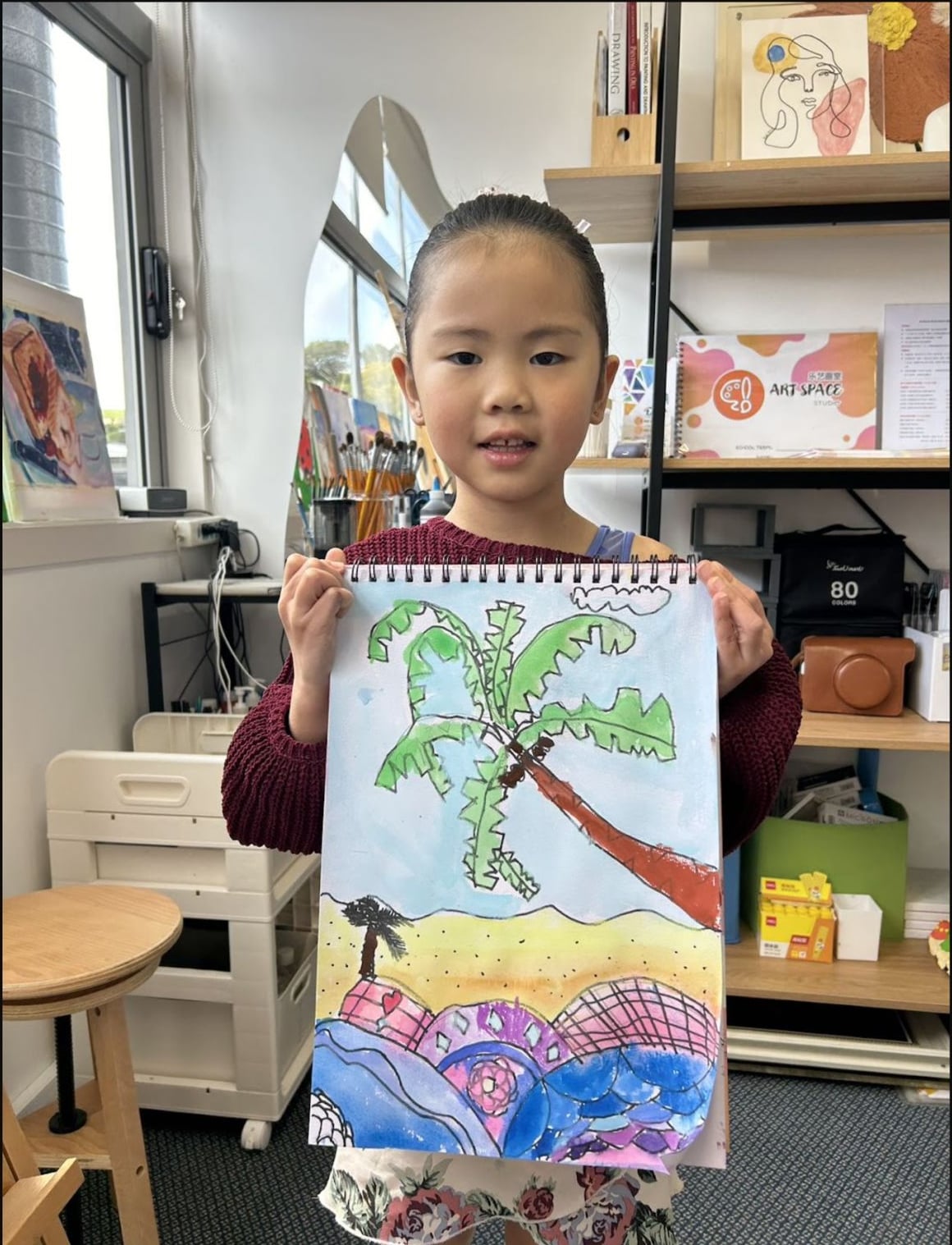 Dinosaur Rainbow Landscape by a Beginner Class student at Art Space Studio Auckland