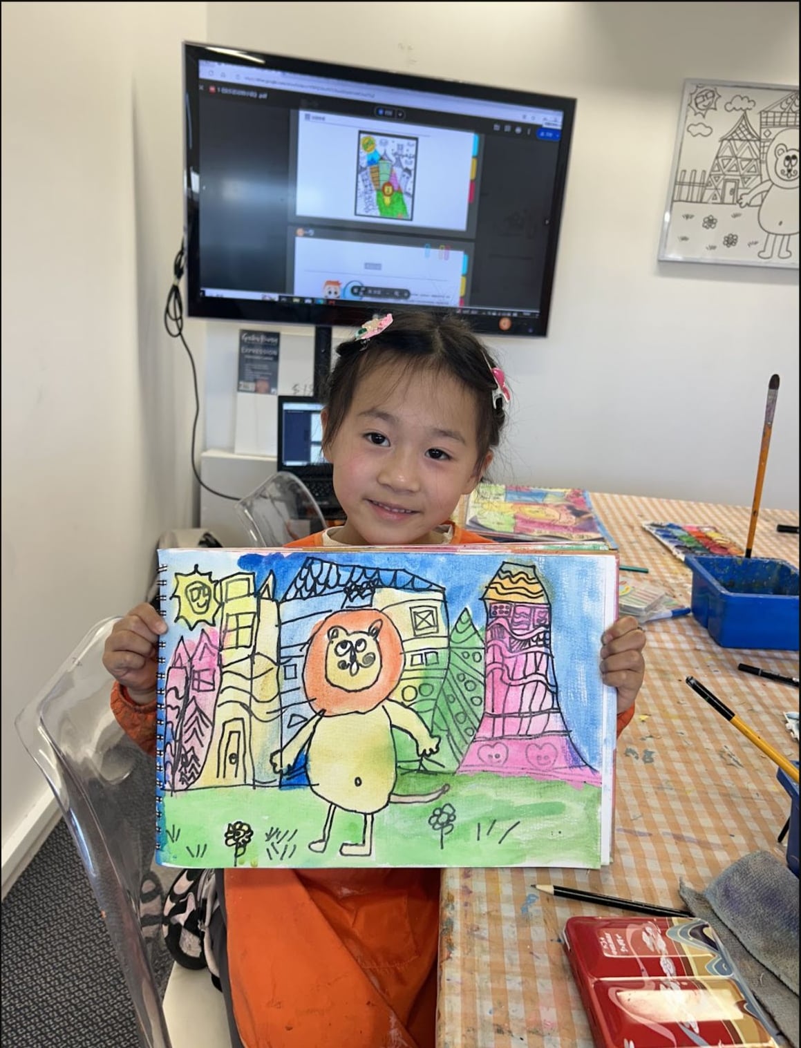 Lion and Character Drawing by a Beginner Class student at Art Space Studio Auckland