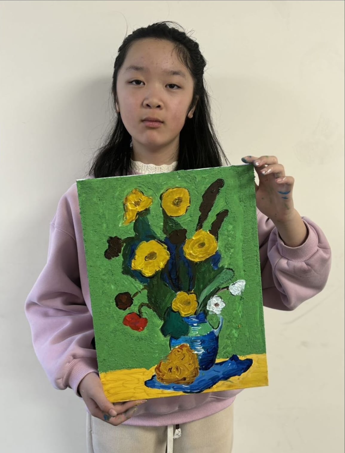 Van Gogh Sunflowers Study by an Intermediate Class student at Art Space Studio Auckland