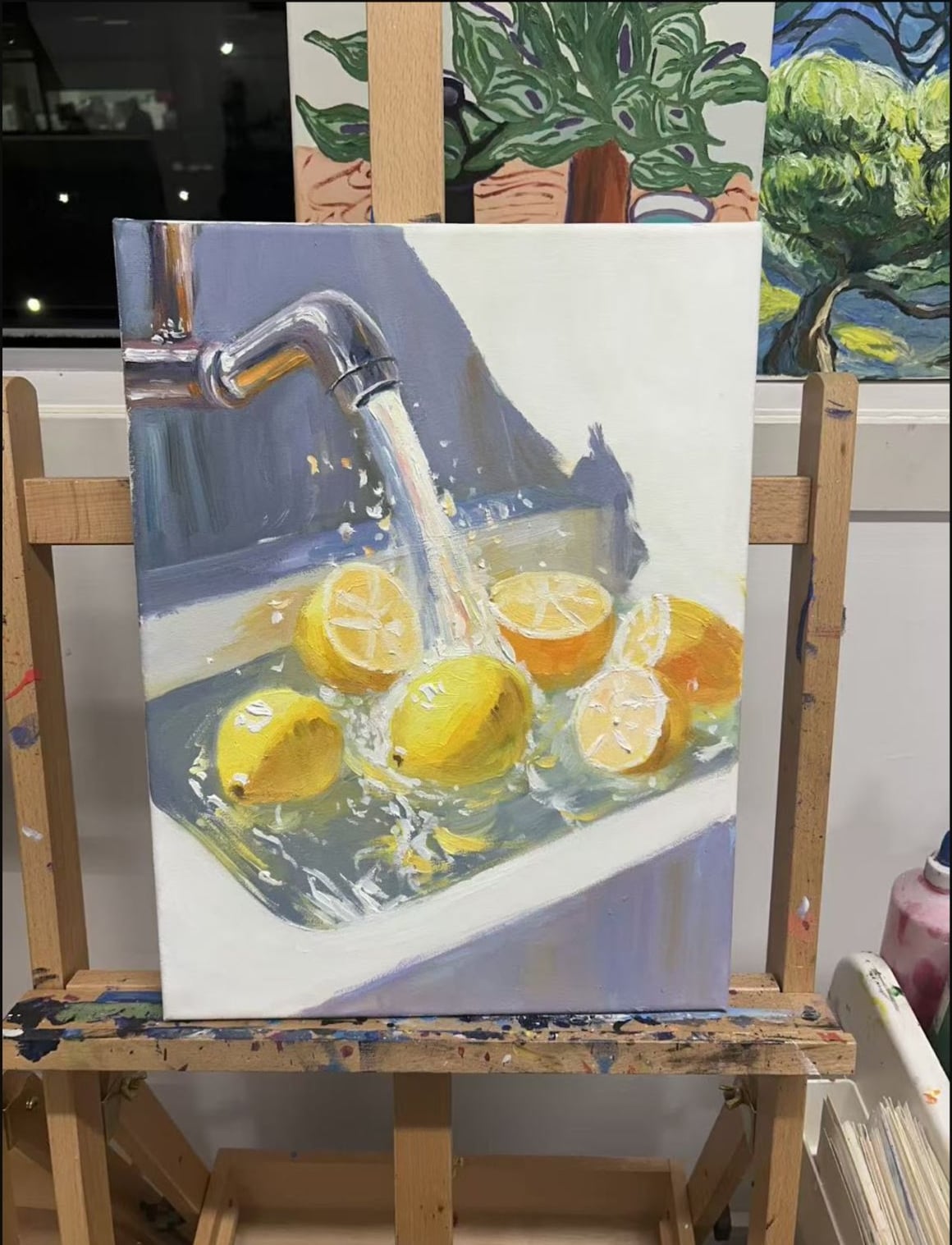 Lemon and Glass Still Life Painting by an Advanced Class student at Art Space Studio Auckland