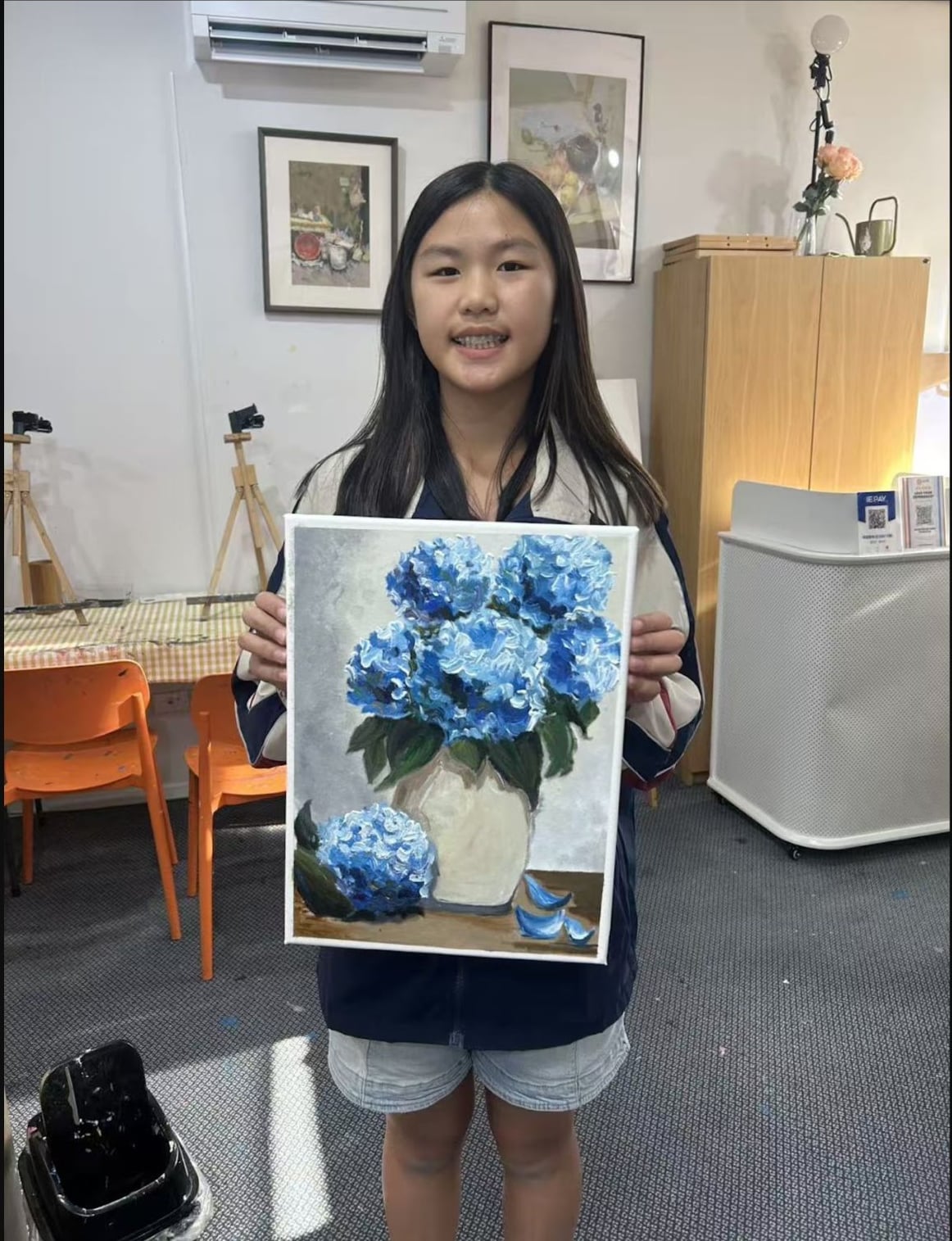 Blue Hydrangea Still Life Painting by an Advanced Class student at Art Space Studio Auckland
