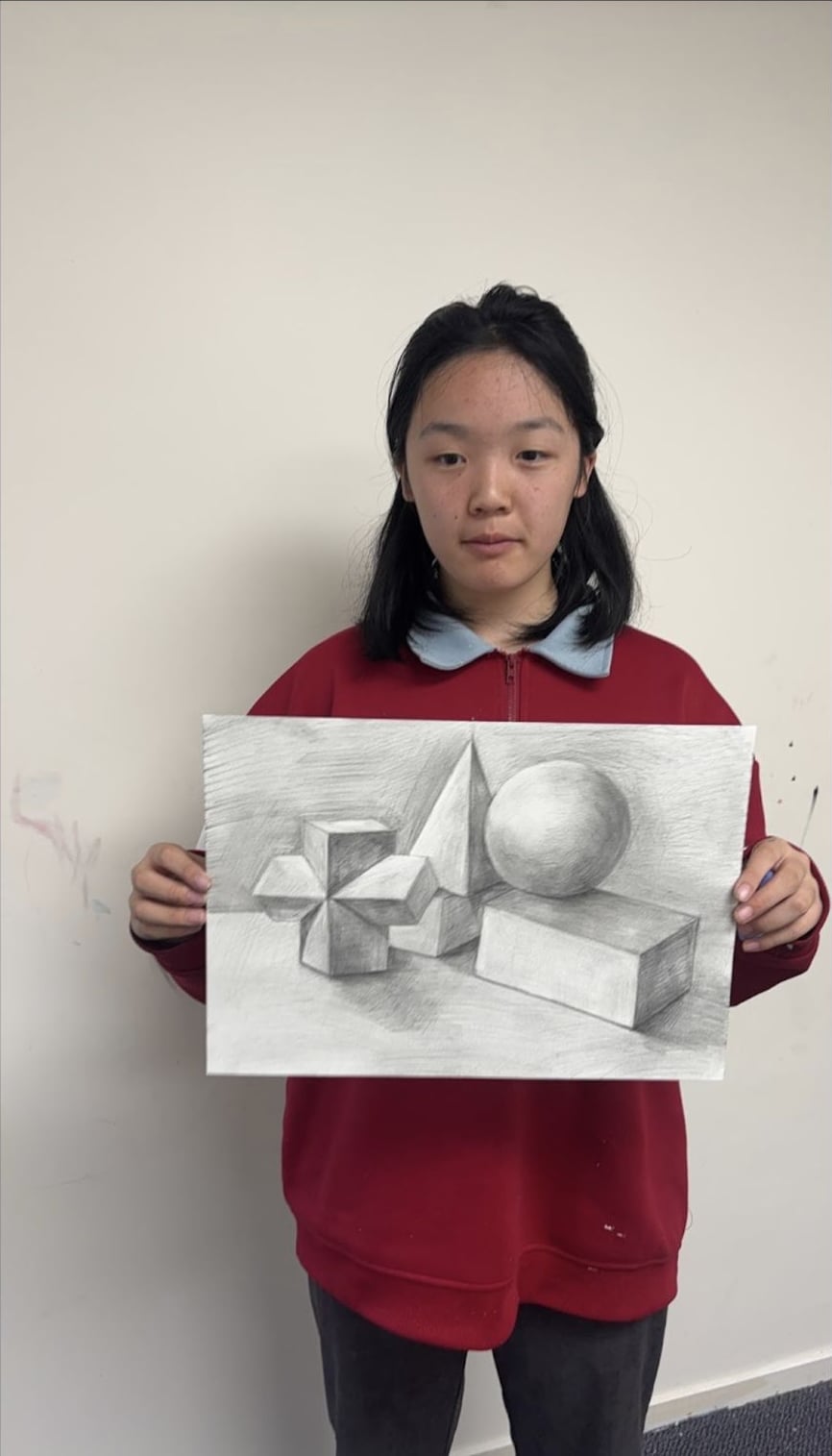 Geometric Forms Pencil Shading Study by an Advanced Class student at Art Space Studio Auckland