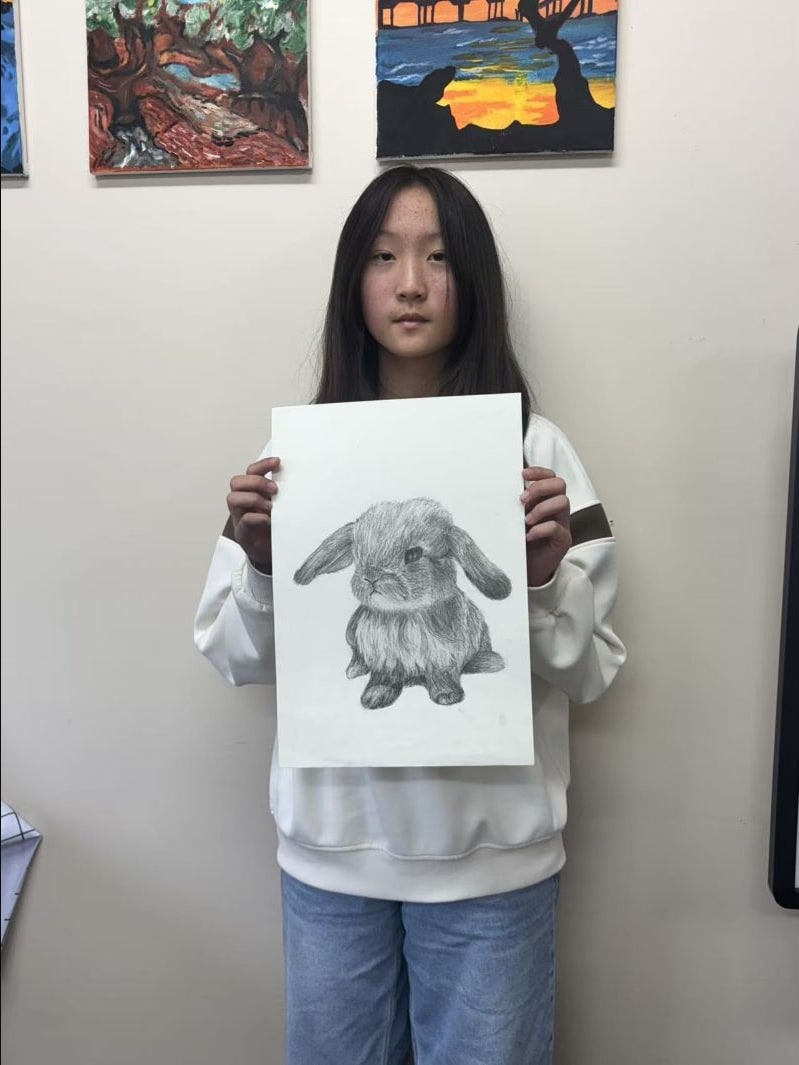Detailed animal pencil drawing by an Intermediate Class student at Art Space Studio Auckland