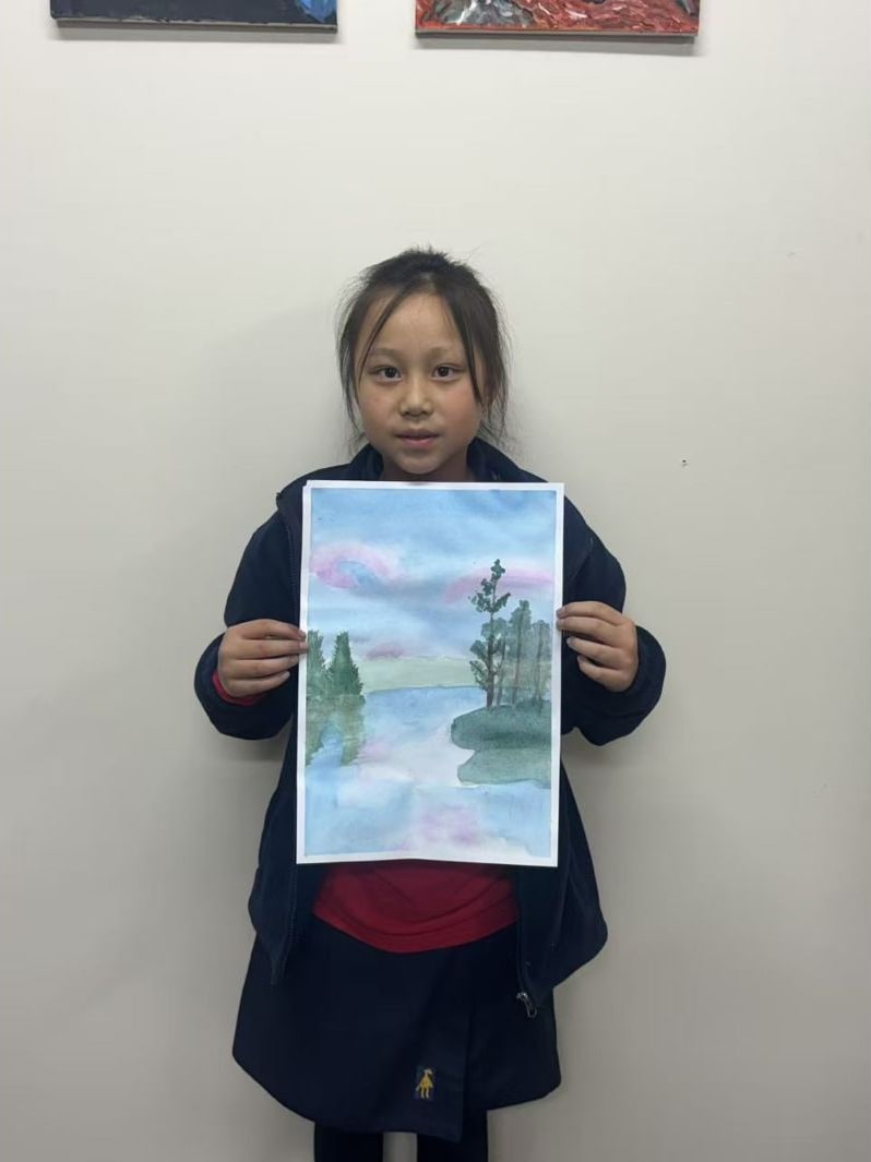 Mountain Lake Landscape Painting by an Intermediate Class student at Art Space Studio Auckland