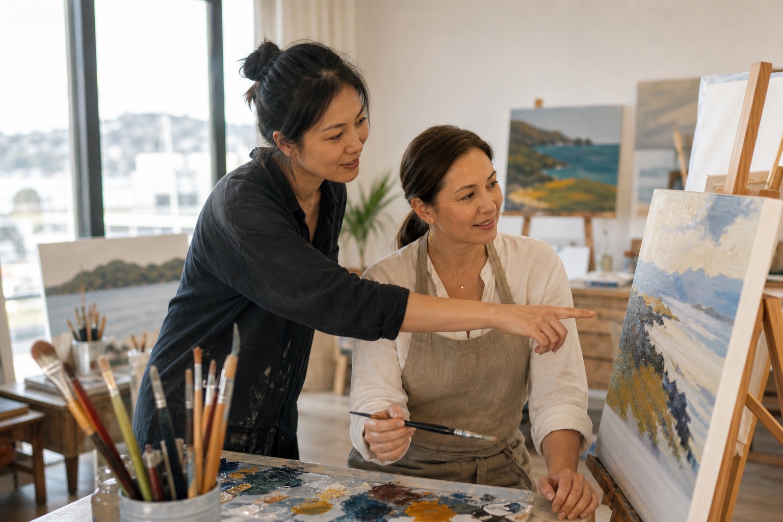 Adult private art lesson with one-to-one painting guidance
